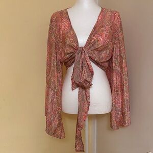 CYN by Cynthia Mehra Paisley Tie-Front Blouse Sz OS